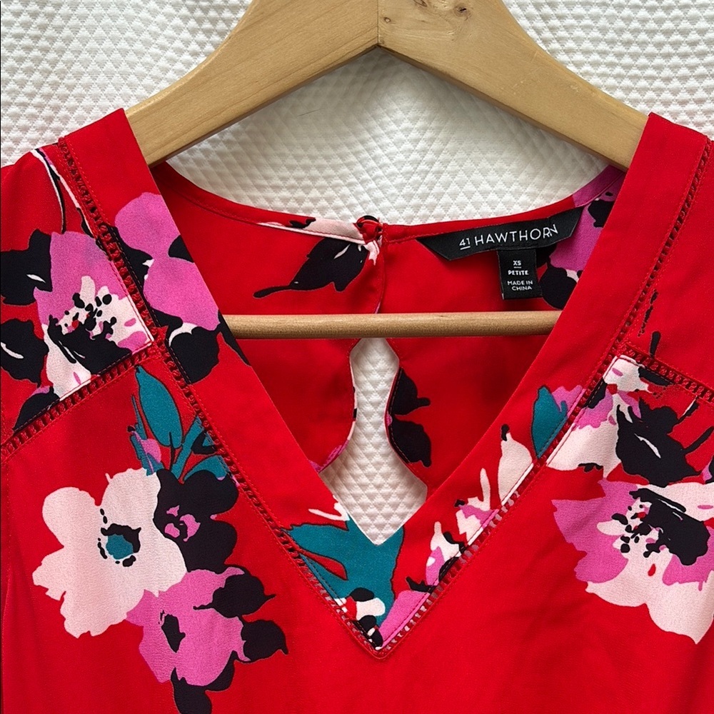 41 Hawthorn Red Floral Mini Sundress with Cap Sleeves - Picture 3 of 7